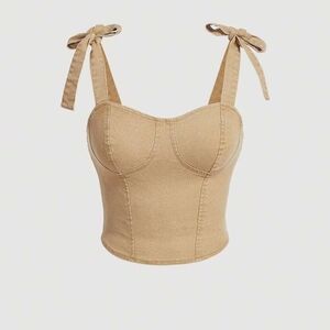 New SHEIN Tan Denim Crop Top with Zipper Detail